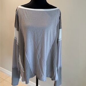 POL Gray and White Knit Top